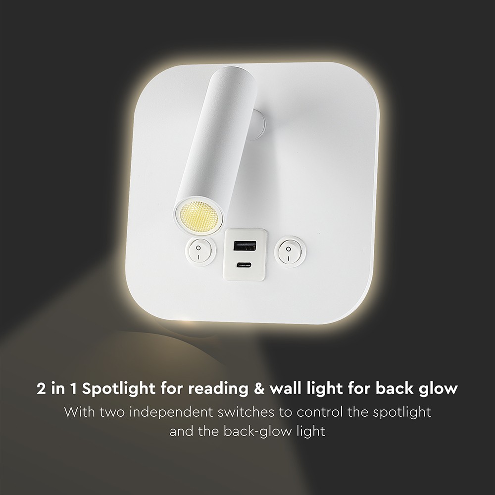 VT-80068 LED sengelampe med USB/PD opladning, Cree-chip, 3000K, hvid