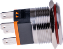 Trykkontakt, stål - 2P ON-(ON) 15A/250V, RØD LED (Ø22mm)