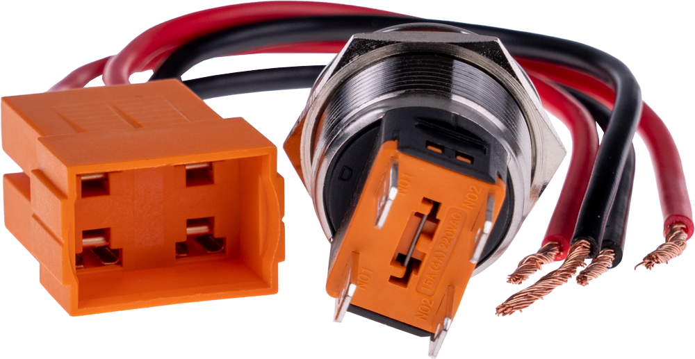Trykkontakt, stål - 2P ON-(ON) 15A/250V, RØD LED (Ø22mm)