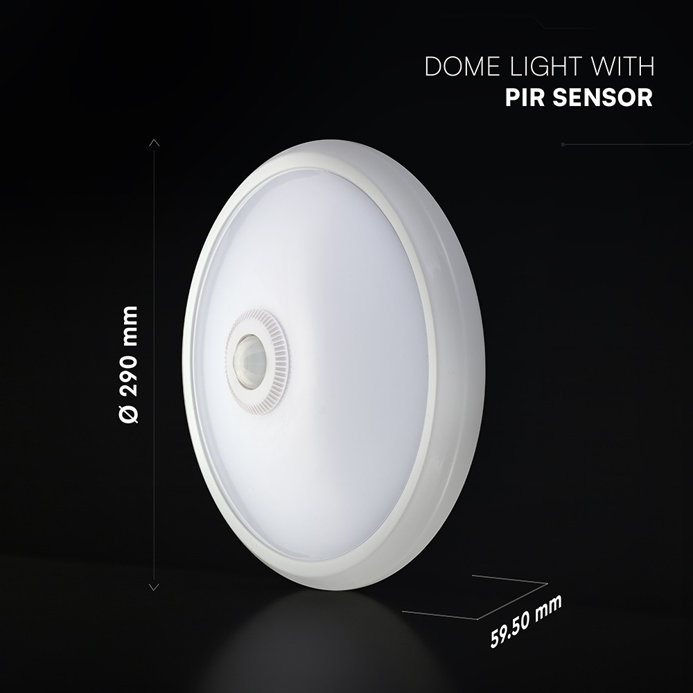 Vt-13 LED Kupellampe 12W med PIR sensor, Cree chip, 4000K, hvid hus - 1000lm, RA80