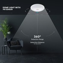Vt-13 LED Kupellampe 12W med PIR sensor, Cree chip, 4000K, hvid hus - 1000lm, RA80