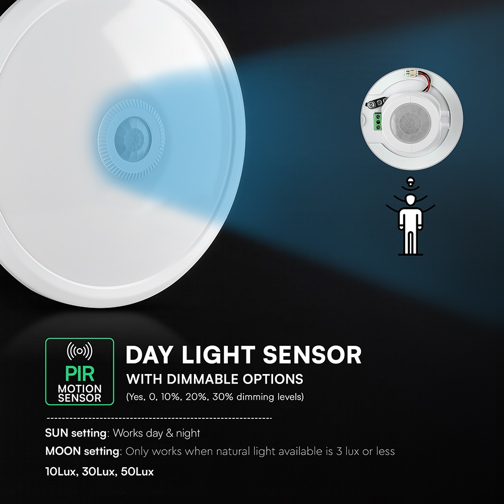 Vt-13 LED Kupellampe 12W med PIR sensor, Cree chip, 4000K, hvid hus - 1000lm, RA80