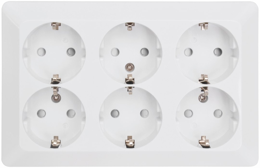 Stikkontakt schuko med 6 udtag i hvid
