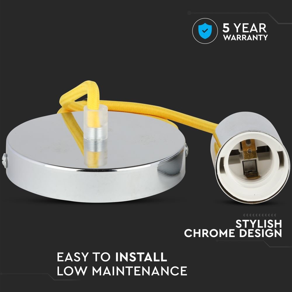 E27 Krom Metal Pendellampe - Gul