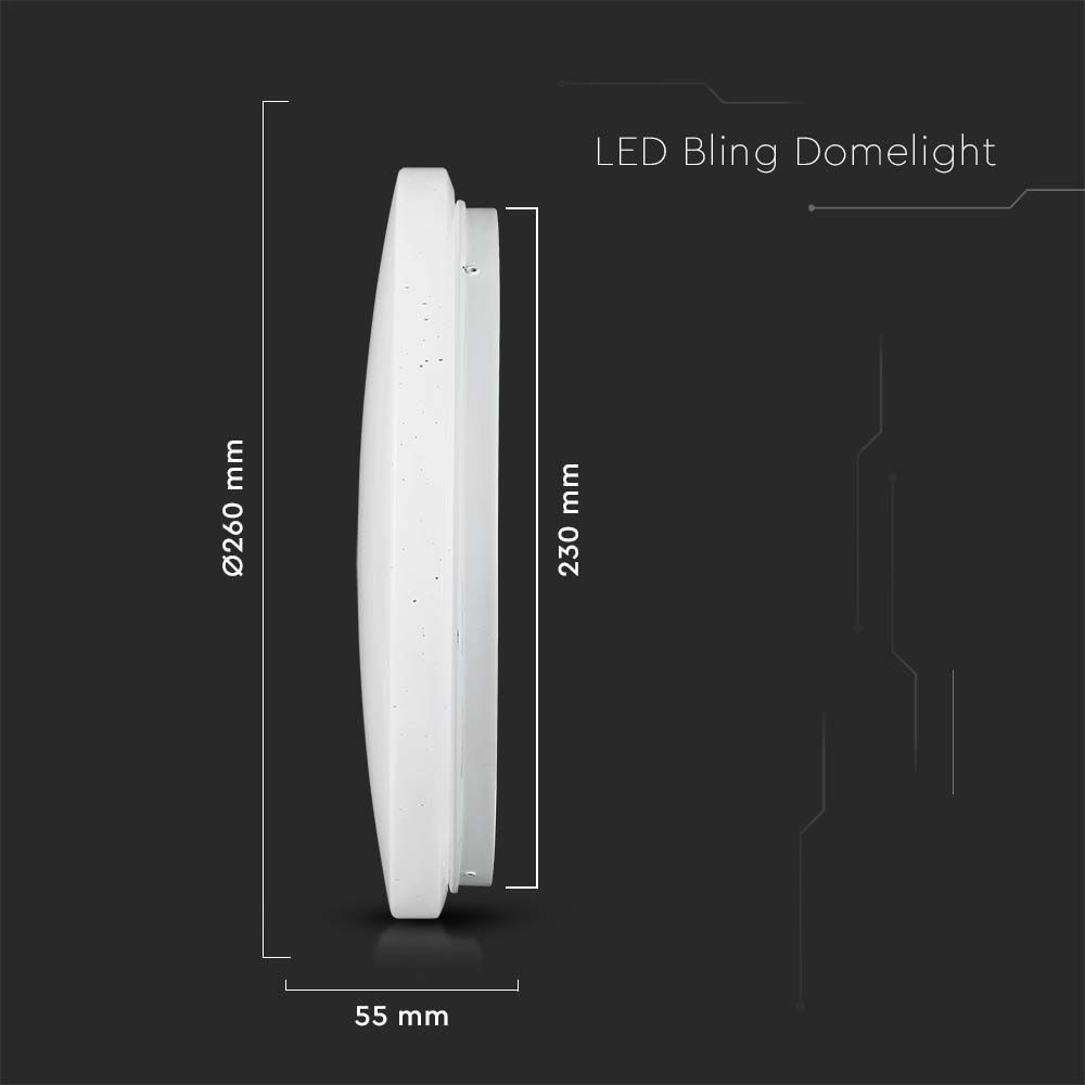 12W LED Kuppel Lys - 230mm med Stjernedæksel, CCT 3i1, Rundt