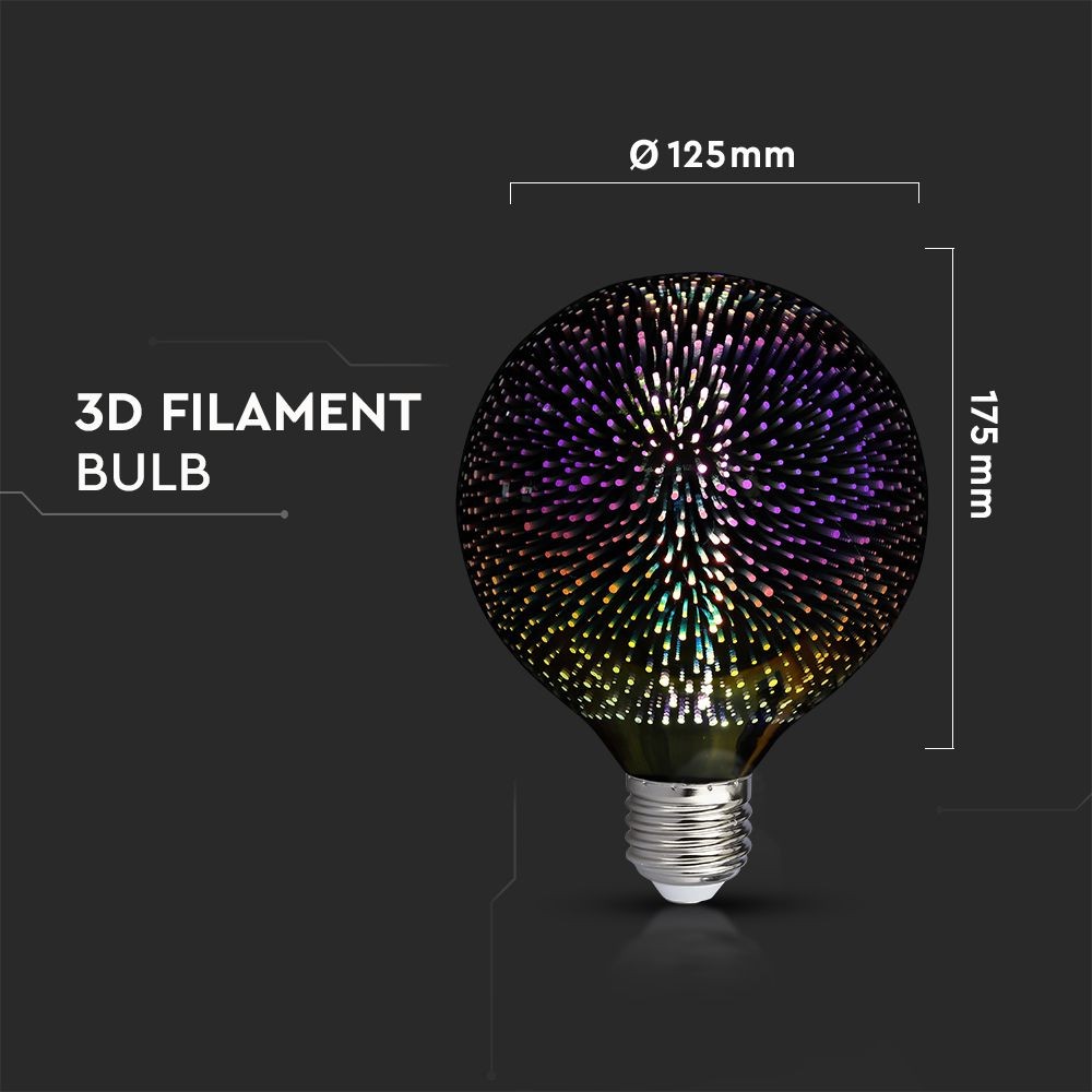 G125 LED 3D Kultråd Pære 4W E27 - 3000K - Lyskilde ikke inkluderet - RA80 - Max 4W - Stor fatning E27