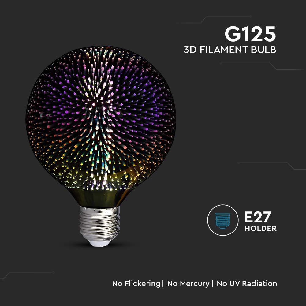 G125 LED 3D Kultråd Pære 4W E27 - 3000K - Lyskilde ikke inkluderet - RA80 - Max 4W - Stor fatning E27