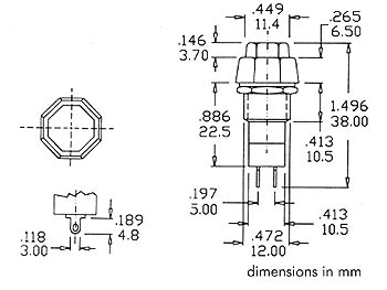 R18-24A tryk-kontakt 1P OFF-ON 3A/125V