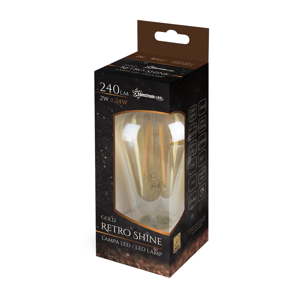 2W LED Retro pære E27 2700 K Guld