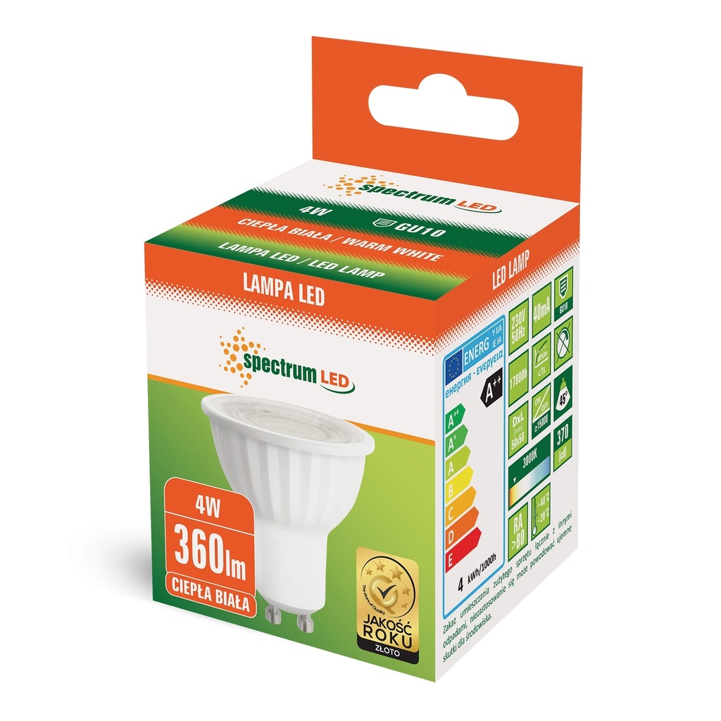 4W LED GU10 Pære 3000K 360 Lm