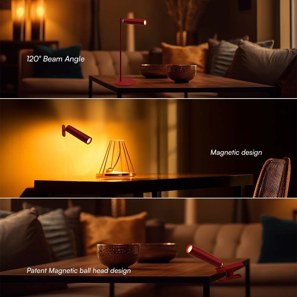 3W LED Bordlampe med magnetisk base, lysfarve 4000K og rød hus