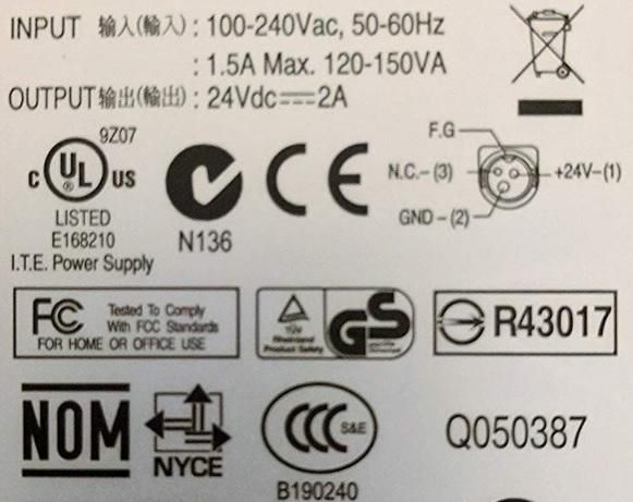 Netadapter (til bon-printer) - 24Vdc, 2A, 48W (3P mini-DIN)