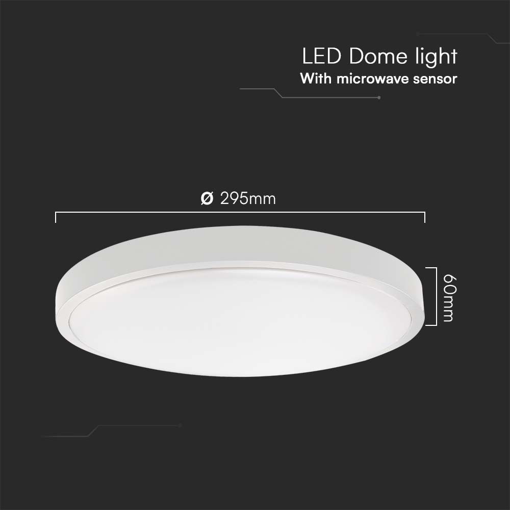 18W LED Dome Lys med Mikrobølgeføler, 4000K, Rundt Design, Hvid Ramme, IP44 - Ideel til belysning af rum og gangarealer