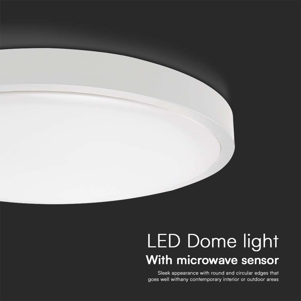 18W LED Dome Lys med Mikrobølgeføler, 4000K, Rundt Design, Hvid Ramme, IP44 - Ideel til belysning af rum og gangarealer