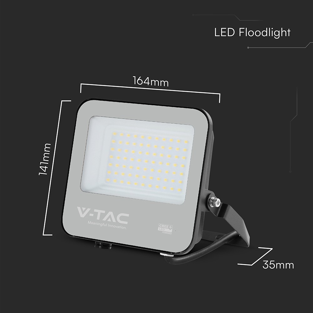 VT-4455 LED Projektør 50W Cree Chip 3000K Sort Hus Gråt Glas 135lm/W IP65 6 Års Garanti