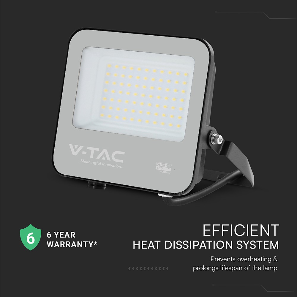 VT-4455 LED Projektør 50W Cree Chip 3000K Sort Hus Gråt Glas 135lm/W IP65 6 Års Garanti