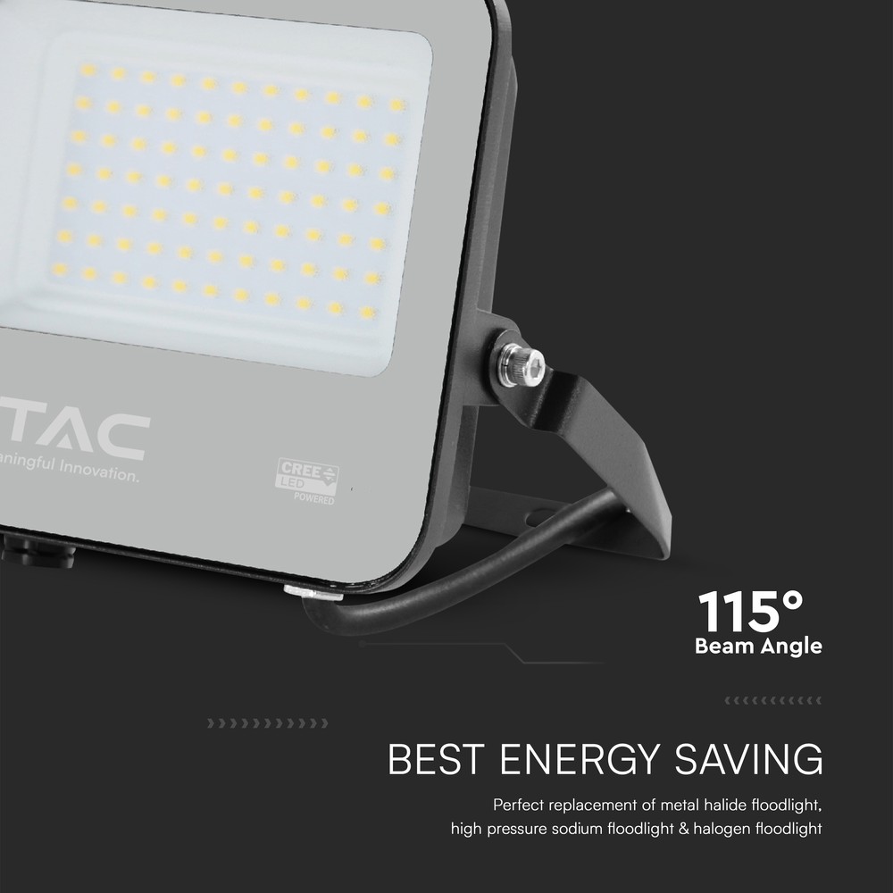 VT-4455 LED Projektør 50W Cree Chip 3000K Sort Hus Gråt Glas 135lm/W IP65 6 Års Garanti