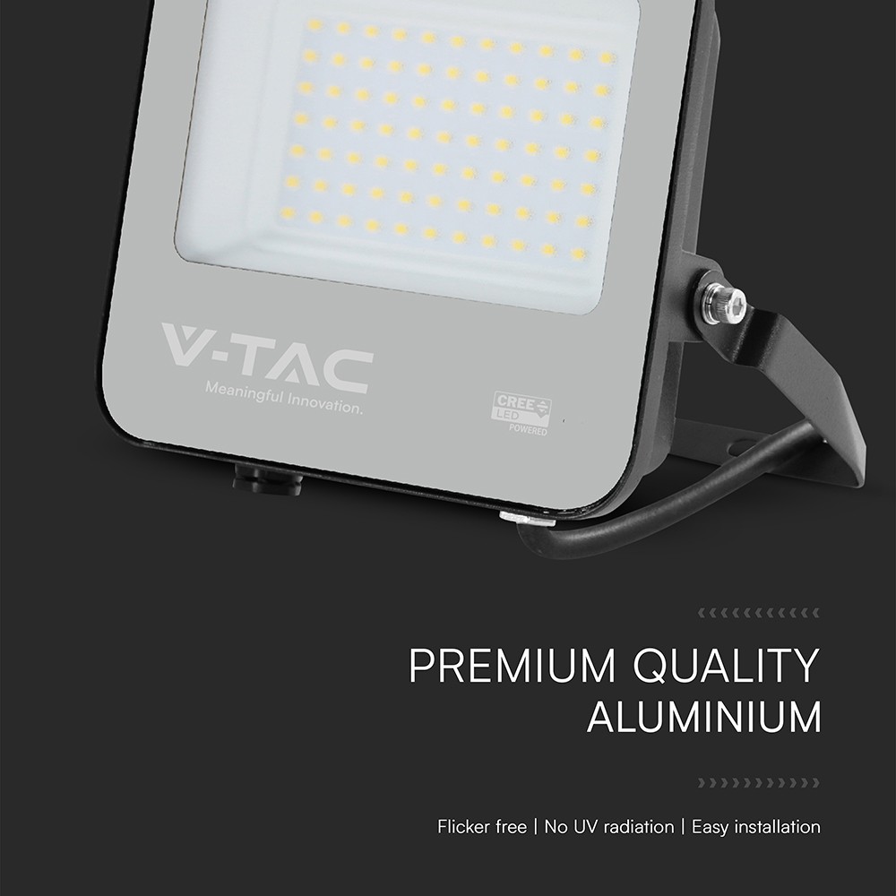 VT-4455 LED Projektør 50W Cree Chip 3000K Sort Hus Gråt Glas 135lm/W IP65 6 Års Garanti