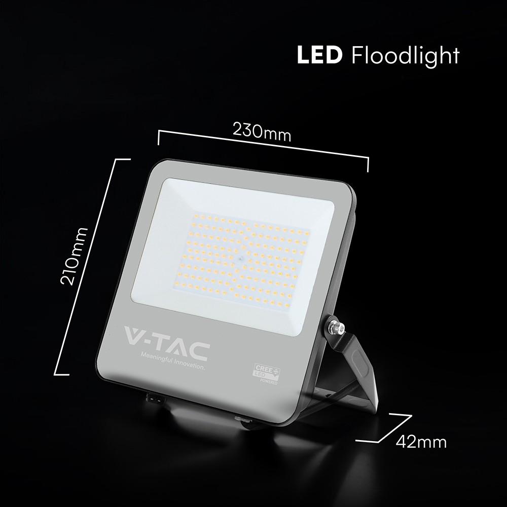 LED projektør 100W - CREE-chip, 1m kabel, 4000K, sort hus, 135 lm/W, 6 års garanti, IP65