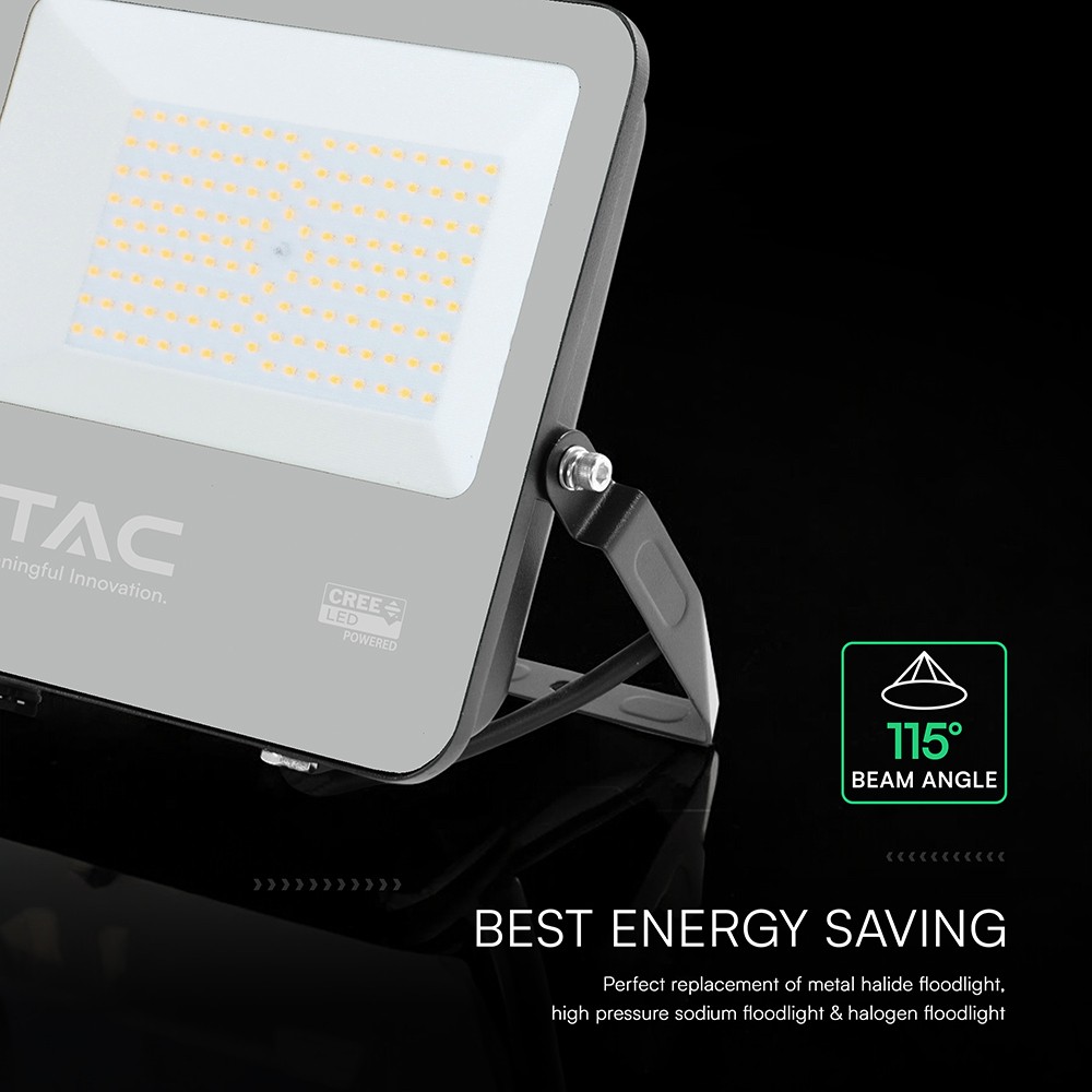 LED projektør 100W - CREE-chip, 1m kabel, 4000K, sort hus, 135 lm/W, 6 års garanti, IP65