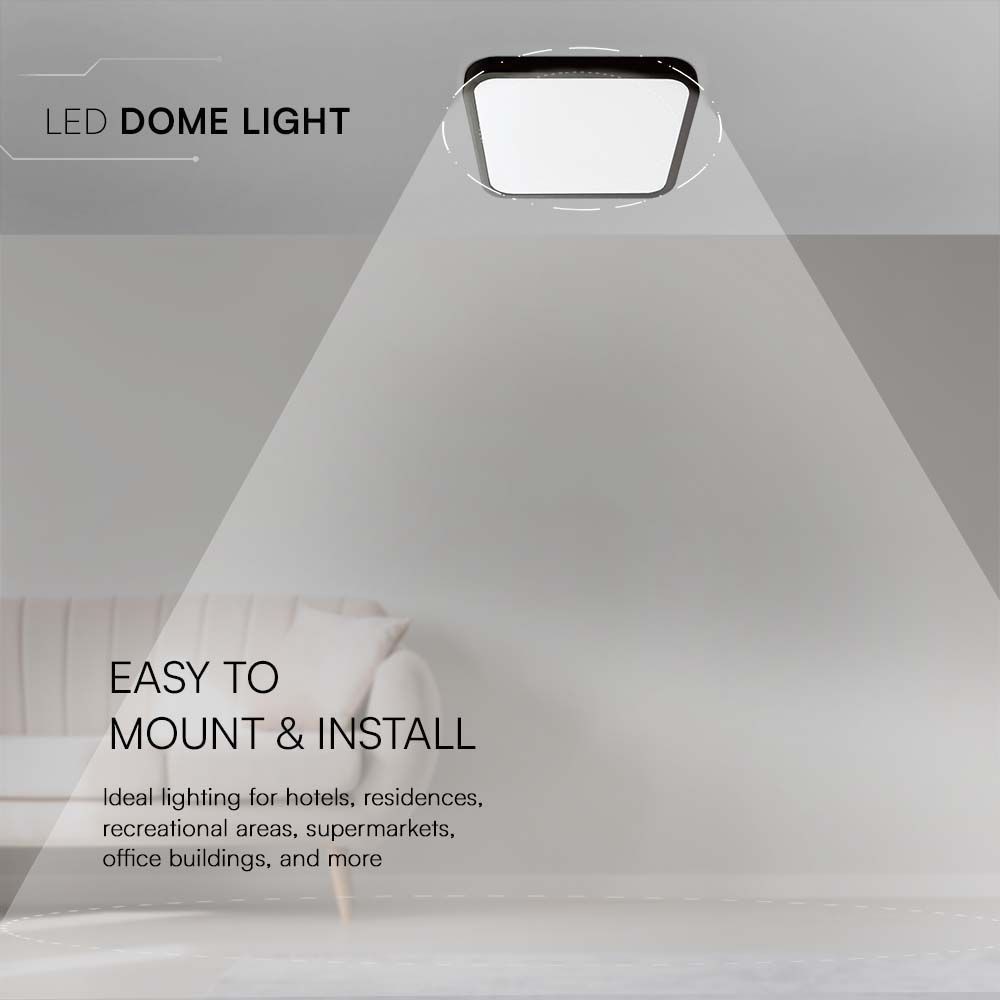 V-Tac 24W LED loftslampe - 29,5 x 29,5cm, sort kant, inkl. lyskilde (2500lm, RA80)