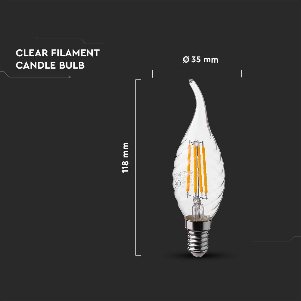 4W Twist Kertepære E14 Flamme Kultråd 4000K - 400lm - RA80 - Energibesparende og stilfuld lyskilde til små lamper.