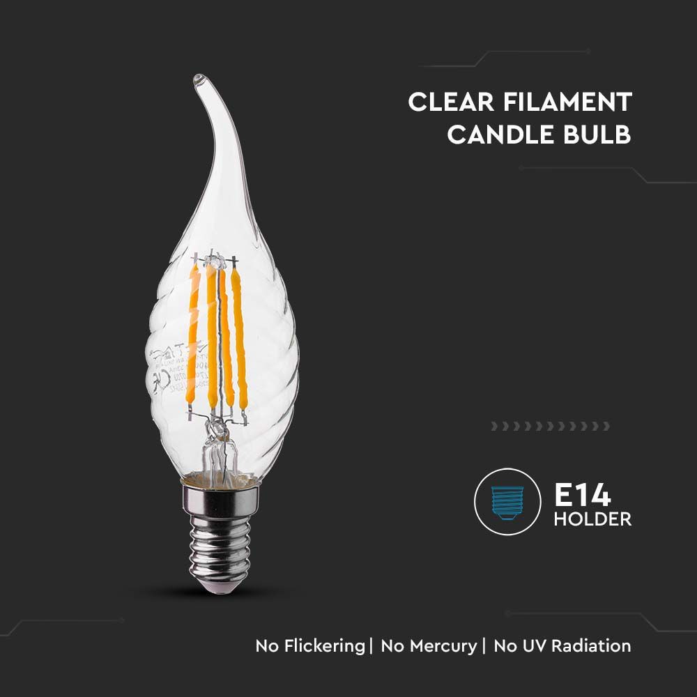 4W Twist Kertepære E14 Flamme Kultråd 4000K - 400lm - RA80 - Energibesparende og stilfuld lyskilde til små lamper.
