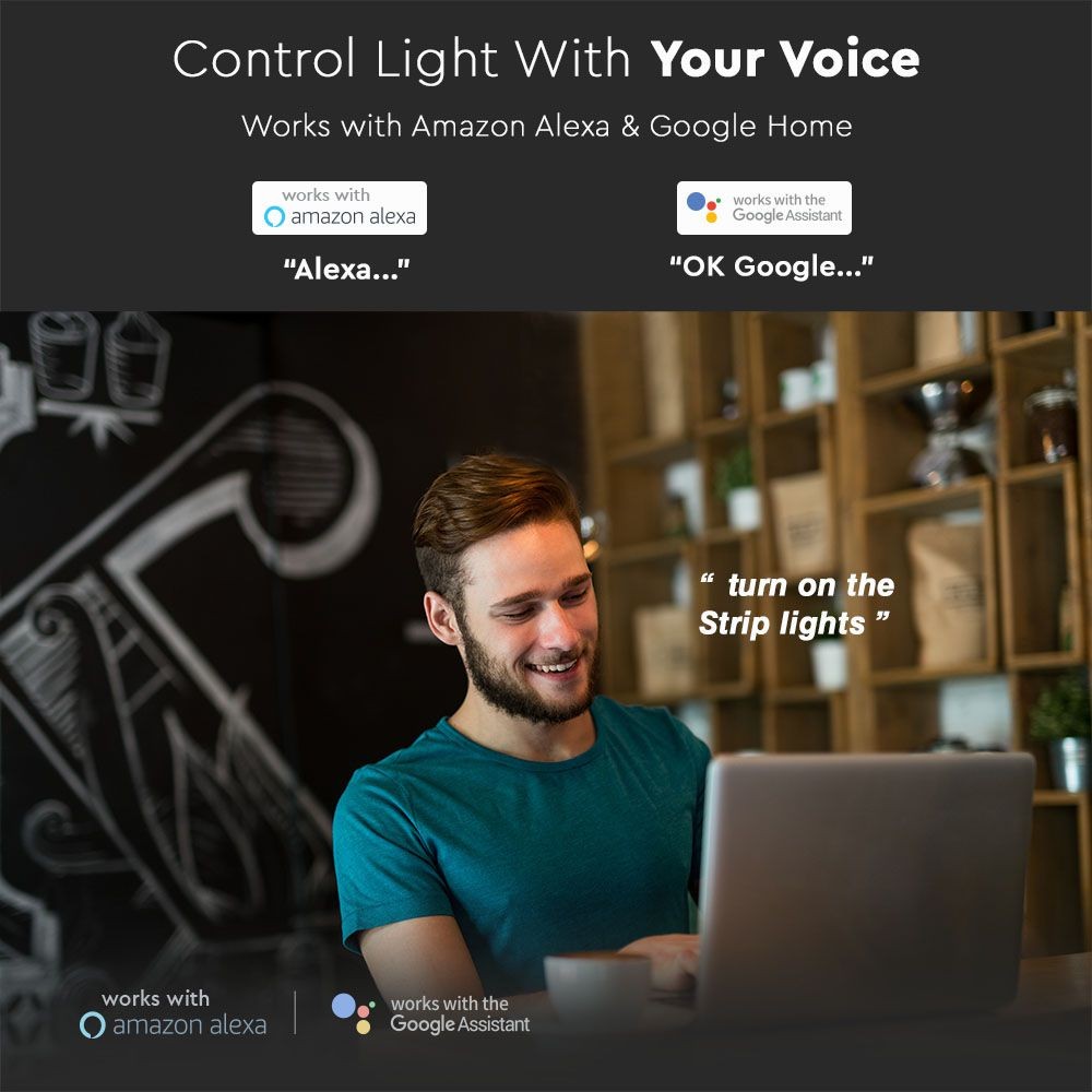 90 LED Strip Sæt - IP65 RGB+3in1 Striplys, kompatibel med Alexa og Google Home, EU-stik