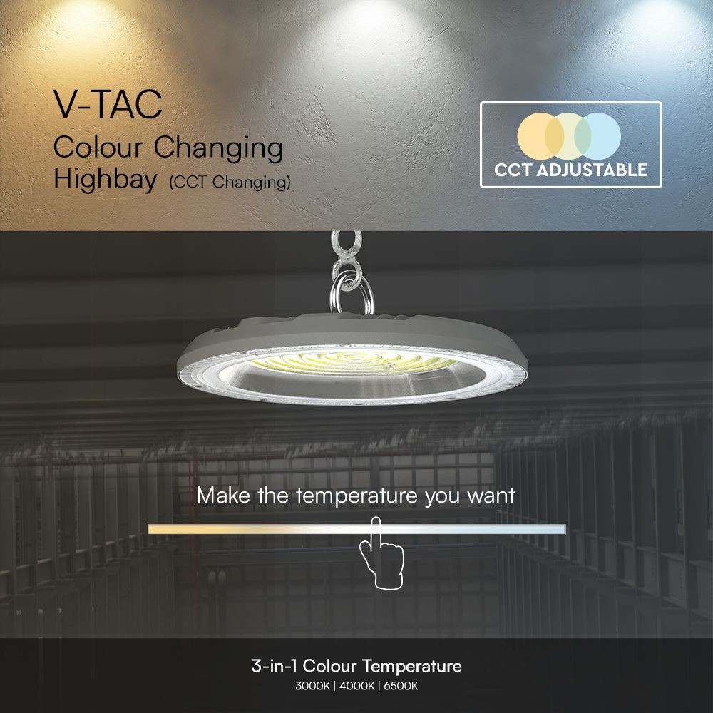 VT-91150CCT 150W LED HØJBAY 3IN1 med 150W Effekt, 12300lm, RA80 og IP65