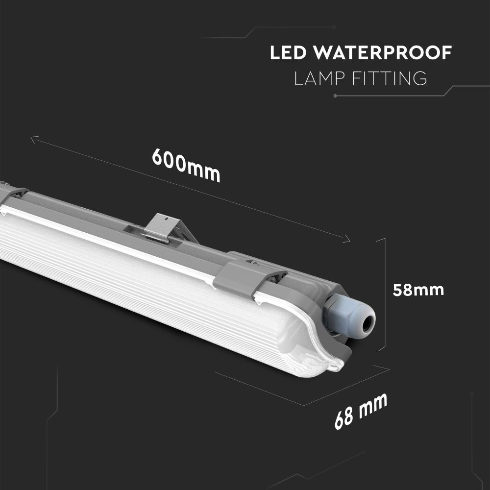 Vandtæt LED Lampe - 18W, 120cm, 6400K, IP65, RA80, 1700lm, Energibesparende