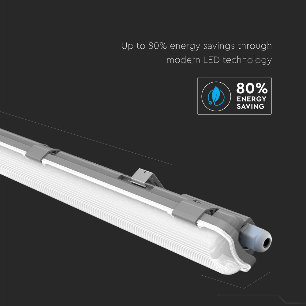 Vandtæt LED Lampe - 18W, 120cm, 6400K, IP65, RA80, 1700lm, Energibesparende