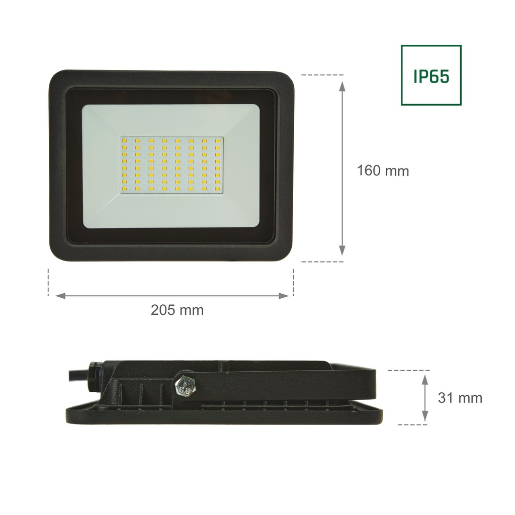 50W LED Projektør 3000K 3800 Lumen