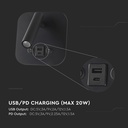 LED sengelampe med vægmontering, USB/PD opladning, 8W, CREE-chip, 3000K, sort