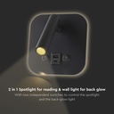 LED sengelampe med vægmontering, USB/PD opladning, 8W, CREE-chip, 3000K, sort