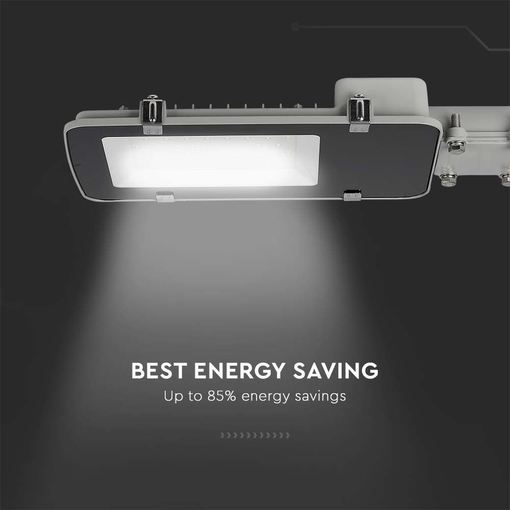 50W LED Gadelygte med Samsung chip, 4000K, Grå hus - 5750lm, RA80, IP65 - 5 års garanti