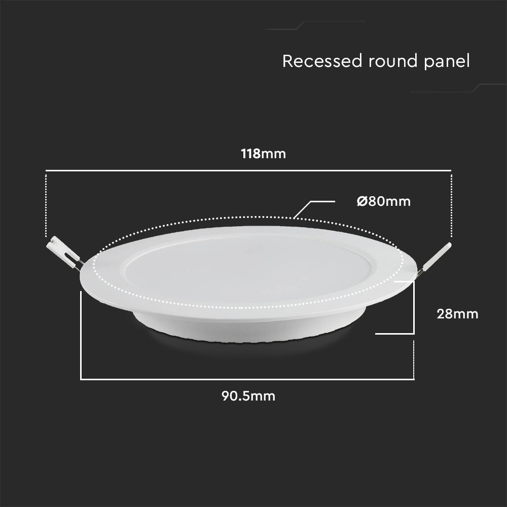 3W Bagbelyst Forsænket Panel - 3000K, Rund, Effekt 3W, 330lm, RA80