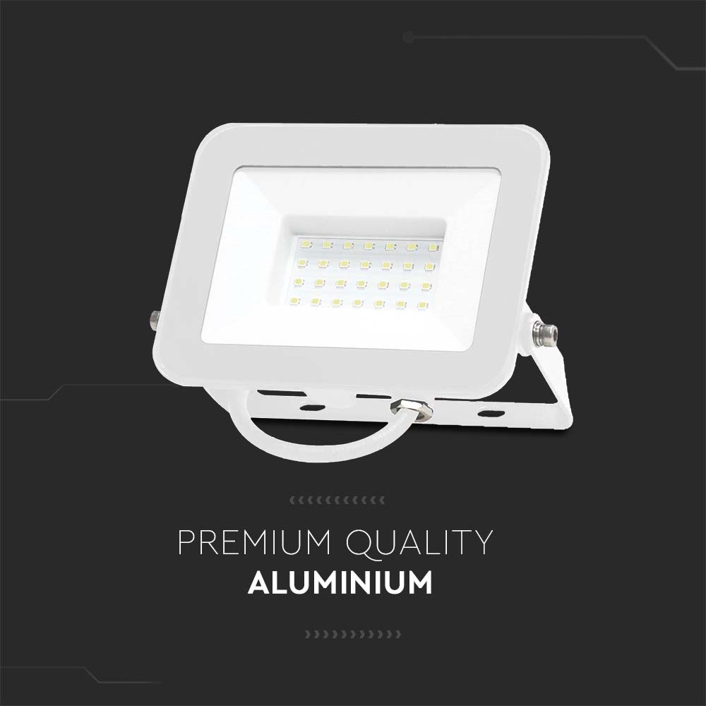 30W LED Projektør med Samsung chip, 6500K, hvidt hus og hvidt glas - Kraftig belysning til udendørs brug