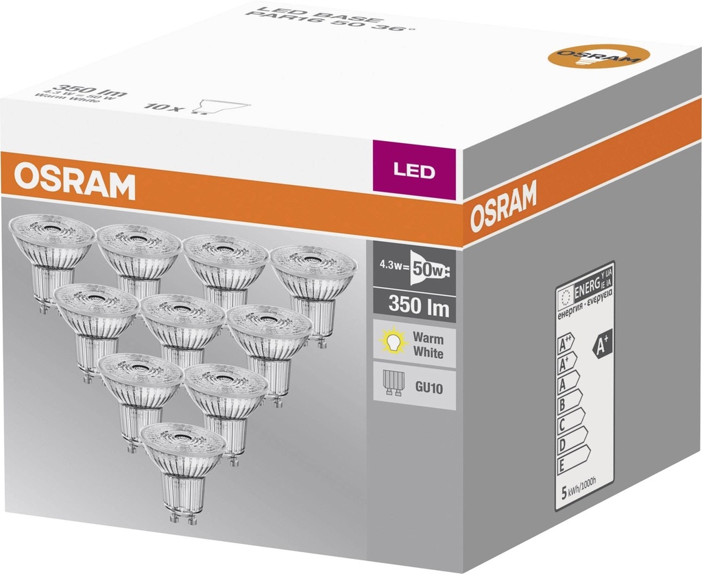 OSRAM GU10 Reflektor 4.3W 2700K 10 stk. pr. pakke