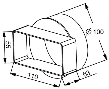 Rund Ø100 muffe til flad 55x110 mm
