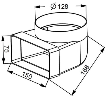 Rund Ø125 muffe 90 grader flad 75x150