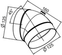 Rund Ø125 bøjning 45 grader