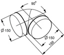 Rund Ø150 bøjning 90 grader