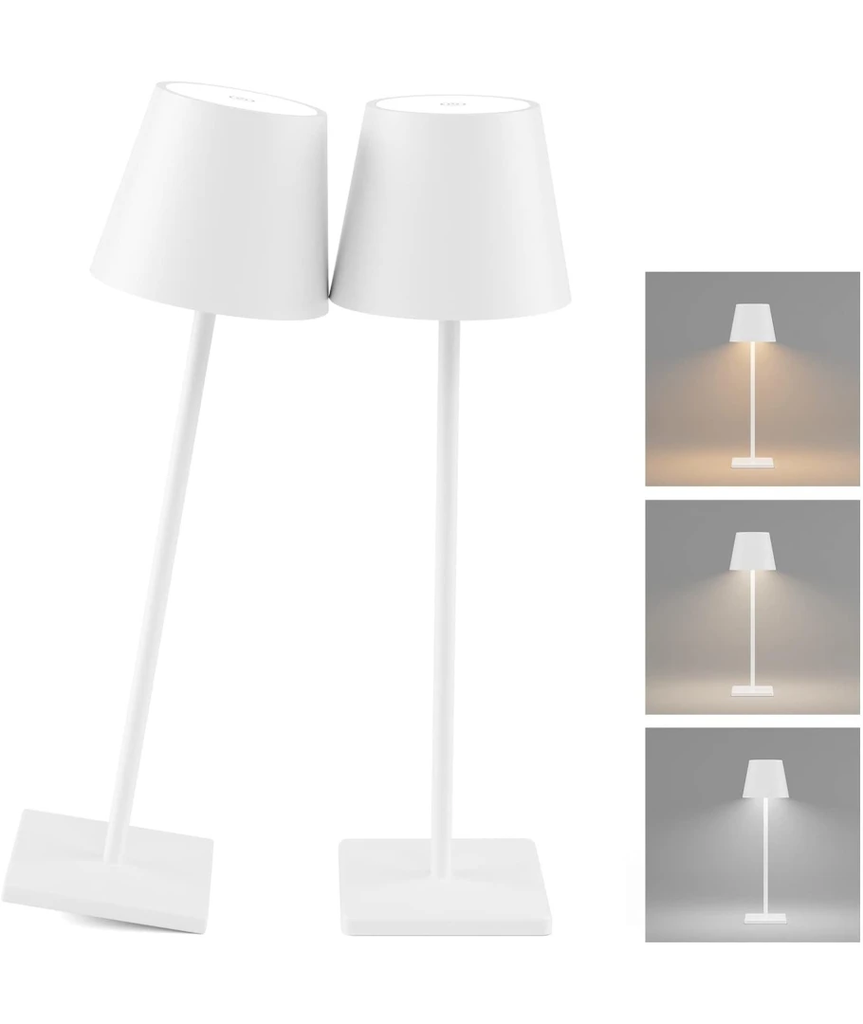 Opladelig LED bordlampe, Hvid, touch dæmpbar