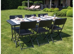 Klapbord - Sort, 180 x 75 x 74cm (rattan)