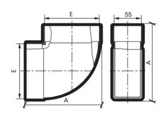 Rektangulær bøjet stykke - 90°, horizontal, 110mm