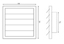 Ventilationsrist m. lukkespjæld - 170x170mm Ø120mm, Grå