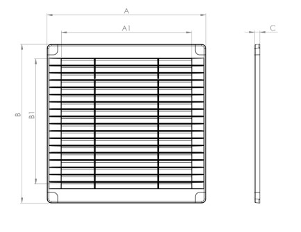 Ventilationsrist til skruemontage - 150x150x7mm, Grå
