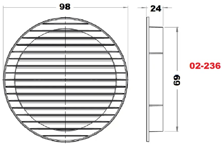 Rund ventilationsrist - Ø70mm, Grafit