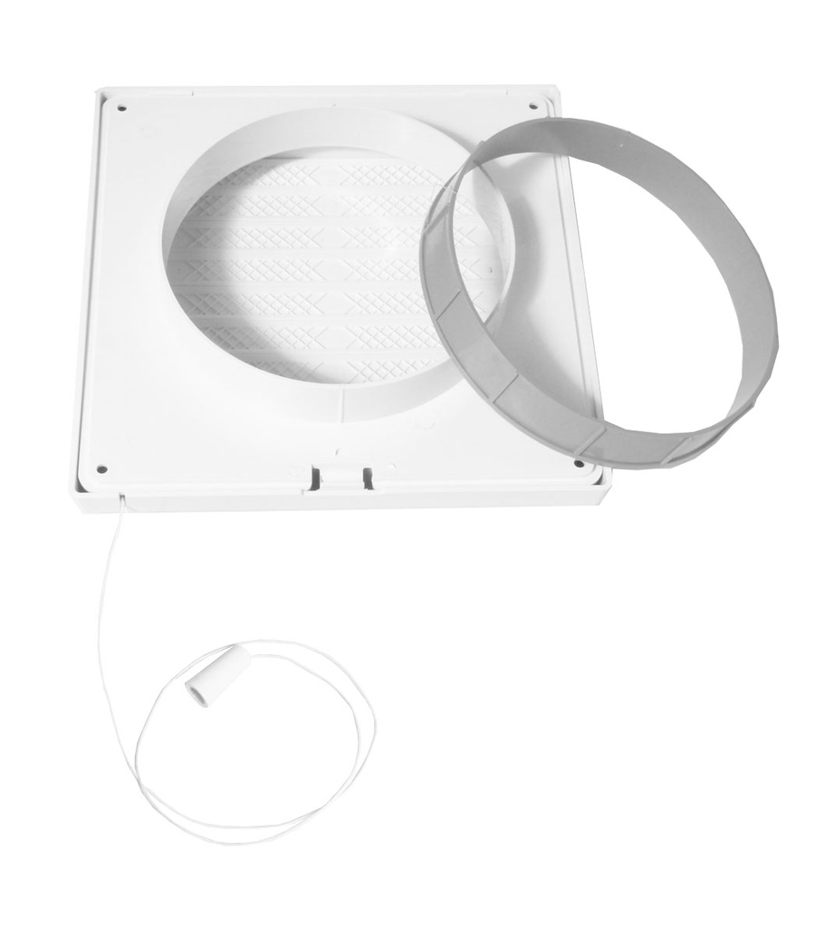 Ventilationsrist m. lukkespjæld - Træksnor, Ø125mm, Hvid