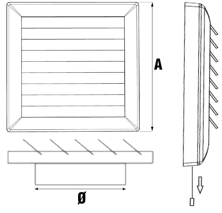 Ventilationsrist m. lukkespjæld - Træksnor, Ø125mm, Hvid